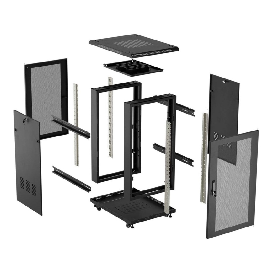 19" 18U 600 × 800 JUODAS GRINDYJE STATOMAS RACKĄ SPINTA SU PERFORUOTA DURIMIS, LANBERG (PLOKŠTĖS PAKUOTĖ) – 5