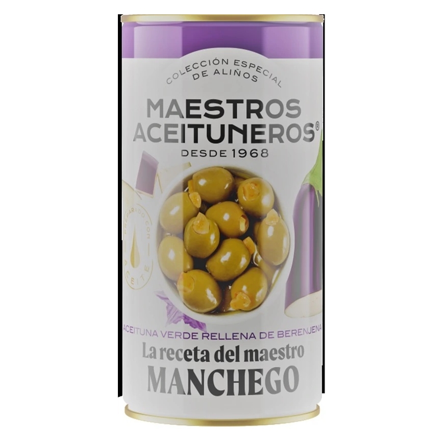 Žaliosios alyvuogės MAESTROS ACEITUNEROS Sevilijos, įdarytos baklažanu, 350/150 g