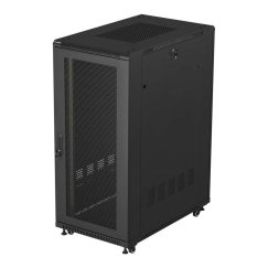 19" 27U 600 × 1000 MELNAS GRĪDAS STĀVOKĻA RACK KABINETS AR PERFORĒTĀM DURVĪM, LANBERG (PLAKANA PAKOTNE)