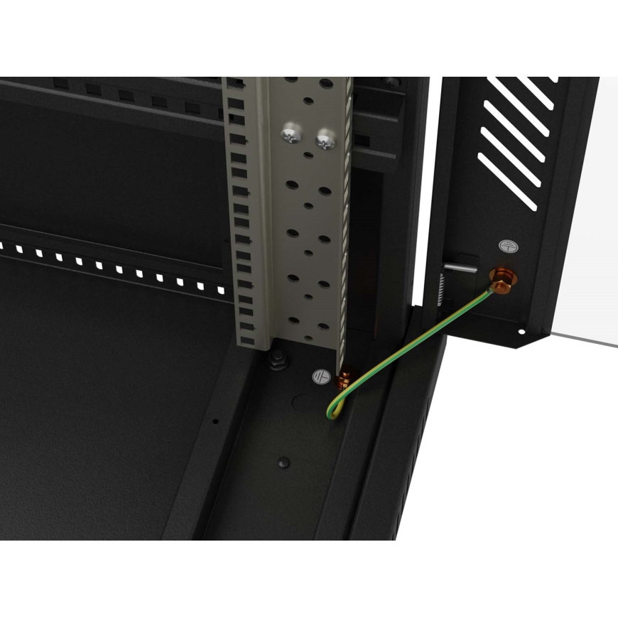 19" 27U 600 × 1000 MELNAS GRĪDAS STĀVOKĻA RACK KABINETS AR PERFORĒTĀM DURVĪM, LANBERG (PLAKANA PAKOTNE) – 2