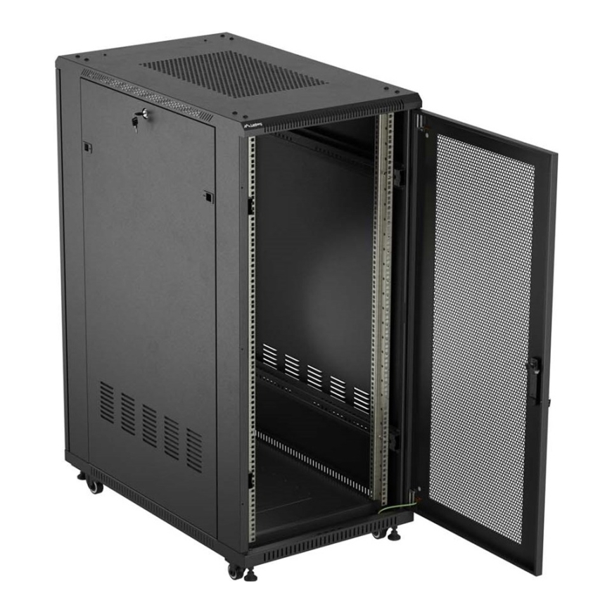 19" 27U 600 × 1000 MELNAS GRĪDAS STĀVOKĻA RACK KABINETS AR PERFORĒTĀM DURVĪM, LANBERG (PLAKANA PAKOTNE) – 5