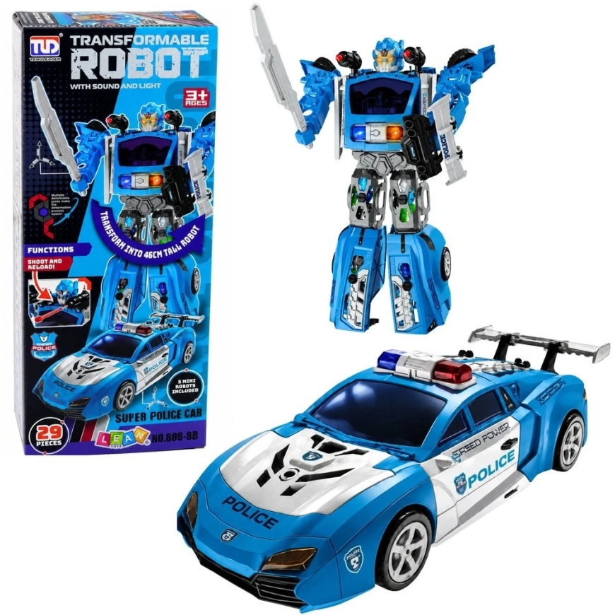 Lean Toys 2-in-1 Poliisirobottirakennussarja, jossa on valot ja äänet, sininen, valkoinen, musta, 46 × 33 × 13 cm, 29 osaa – 2