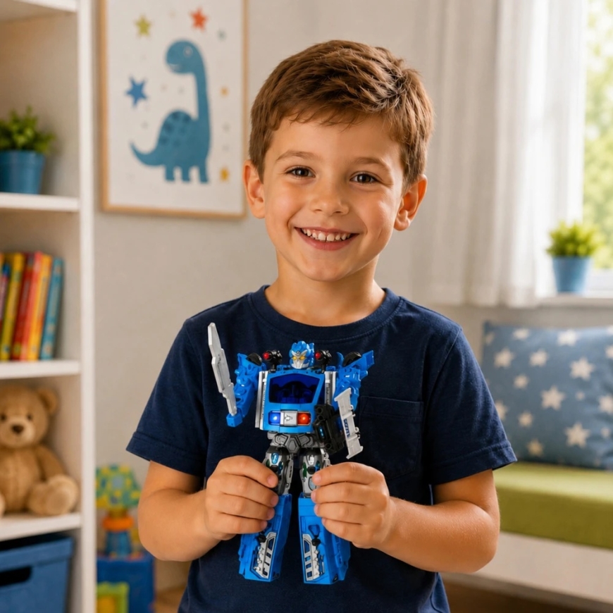 Lean Toys 2-in-1 Police Robot Construction Set with Lights and Sounds, Blue, White, Black, 46 × 33 × 13 cm, 29 pieces – 4