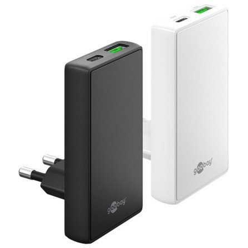 Goobay Kahekordne Kiire USB-C™ PD GaN 90° Korterlaadija (45 W) Must