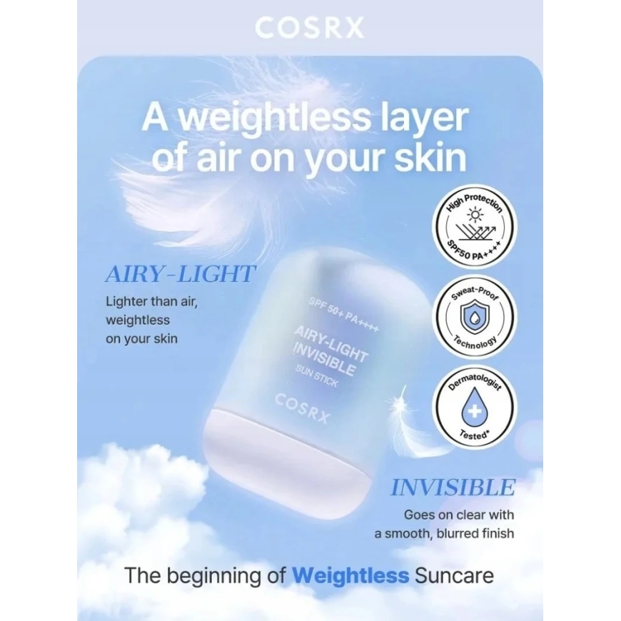 COSRX Airy-Light Invisible Sun Stick SPF 50+ солнцезащитный карандаш для лица, 19 г – 3