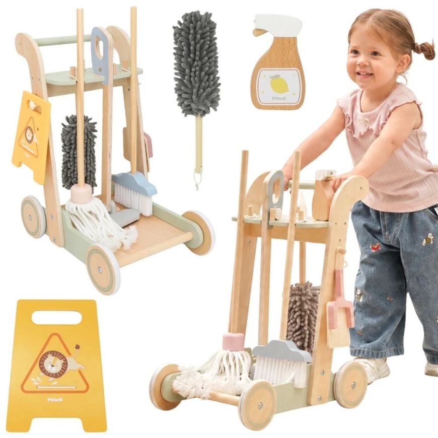 Viga Toys VIGA Wooden Cleaning Trolley with Accessories, 11 pcs.