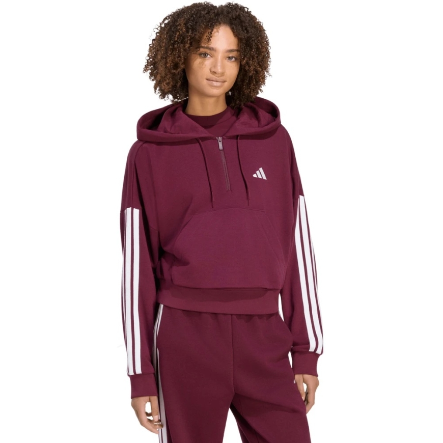 Naiste adidas Essentials 3-Stripes French Terry Pool-Zip džemper burgundias KF8316 (L)
