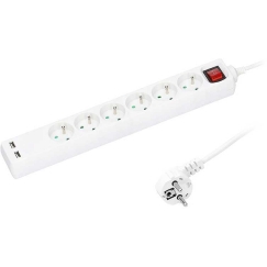 Plastrol Stacionārais Pagarinātājs ar Sešām Kontaktligzdām un Slēdzi, Papildu USB Lādēšanas Ligzdas