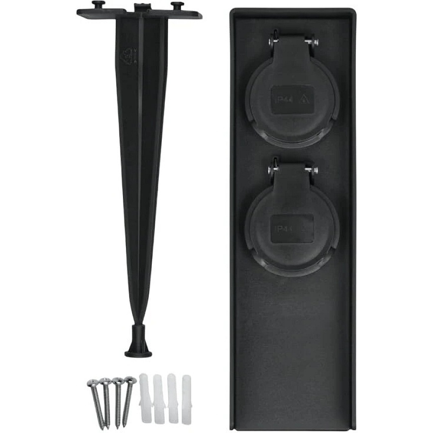 Lauko Elektros Lizdų Stovas - DPM FMG0002 2 Lizdų 3680 W IP44 Sodo Maitinimo Stovas, Juodas