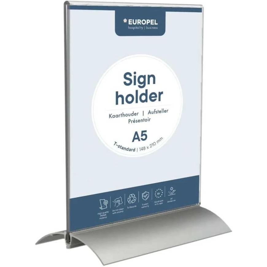 Information Stand EUROPEL A5, acrylic with aluminum base