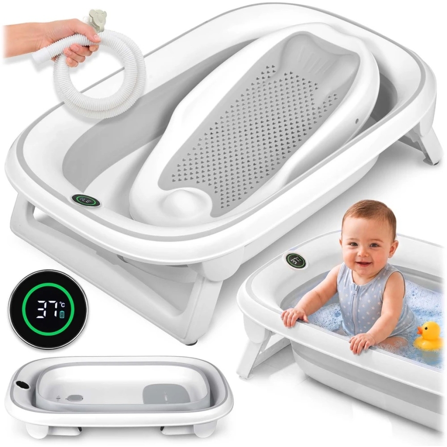 Foldable bathtub for children and babies Nukido NK-279 with thermometer and insert, white-gray