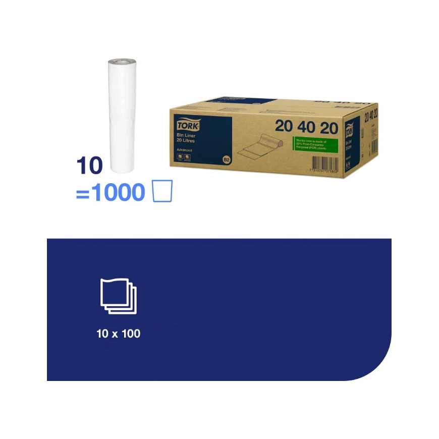 Trash Bags TORK B2, 20 L, 100 pcs, white 204020 – 2