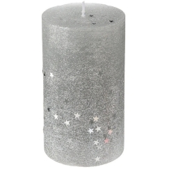 Fééric Lights and Christmas Apvali žvakė su žvaigždėmis, L dydis, sidabrinė, 12 cm
