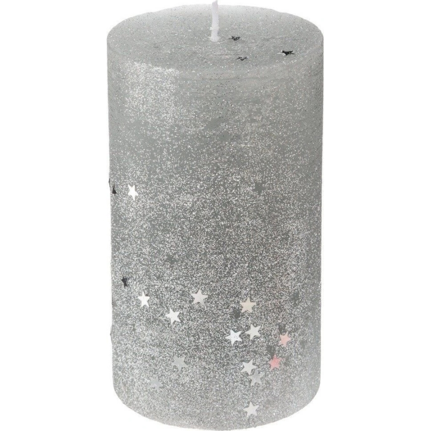 Fééric Lights ja jõulune ümara küünla tähekujudega, suurus L, hõbedane, 12 cm – 2