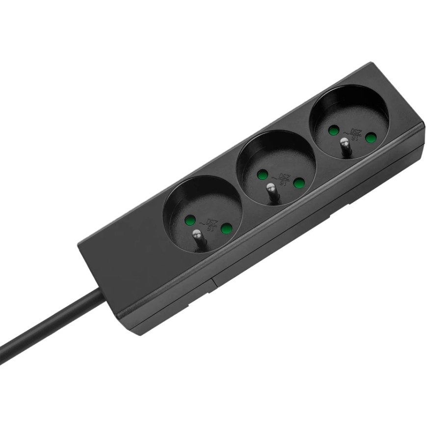 Rebel Black Extension Cord, 3 Outlets, 2 m, French Type, Without Switch (3x1.5 mm) – 3