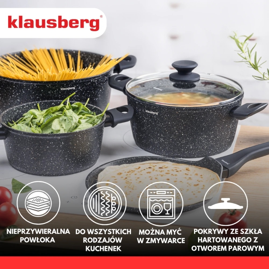 Garnki Puodai su marmurine nelimpančia danga, 7 vnt. rinkinys, Klausberg – 5