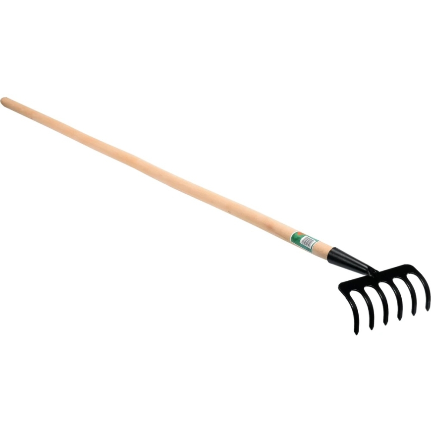 FLO METAL RAKE, 6 TEETH, WITH WOODEN HANDLE