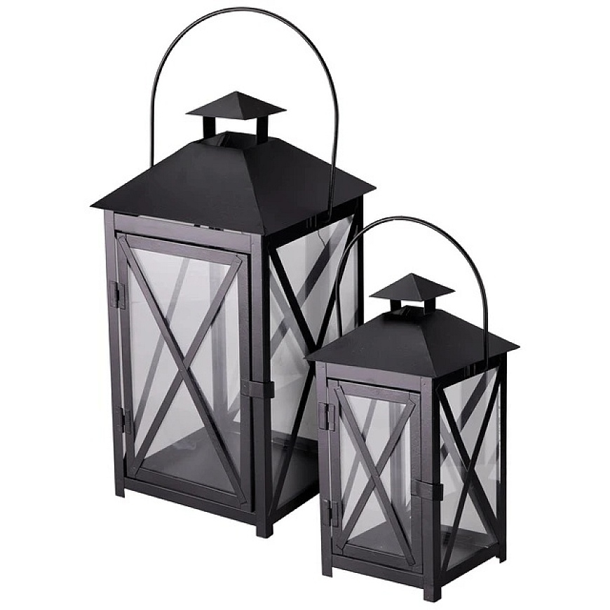 Home Styling Collection Decorative Lantern metal set of 2, 20 x 20 x 40 and 15 x 15 x 30 cm