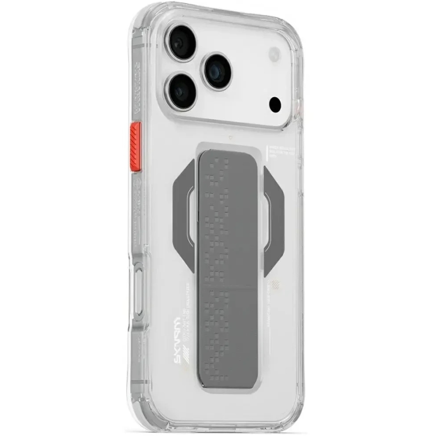 Skinarma Haxa -kotelo iPhone 17 Pro Max:lle, magneettisesti latautuvalla ja pidikkeellä, läpinäkyvä