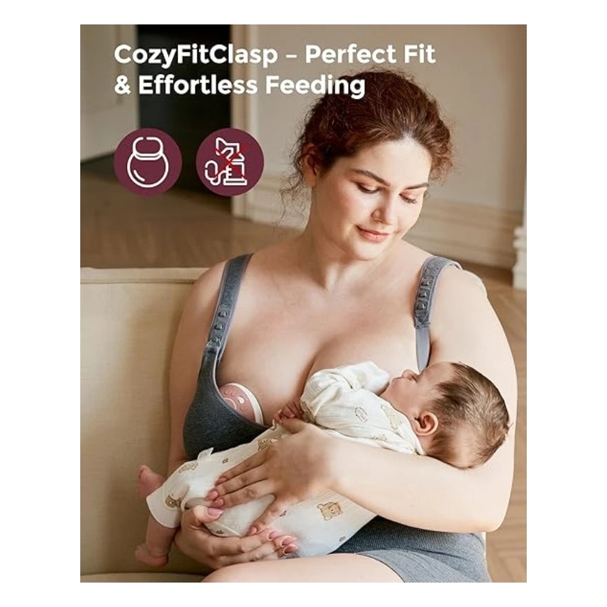 MOMCOZY Х/Б КОФТА ДЛЯ КОРМЛЕНИЯ ДЛЯ БОЛЬШИХ ГРУДЕЙ, СЕРОЙ, XL – 3