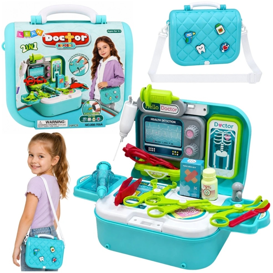 Lean Toys Doctor Set 2-in-1, Turquoise and White, 23.5 × 17 × 9.5 cm