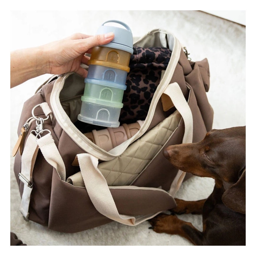 BEABA 4 compartments milk powder dispenser and snack box, translucent pebble
