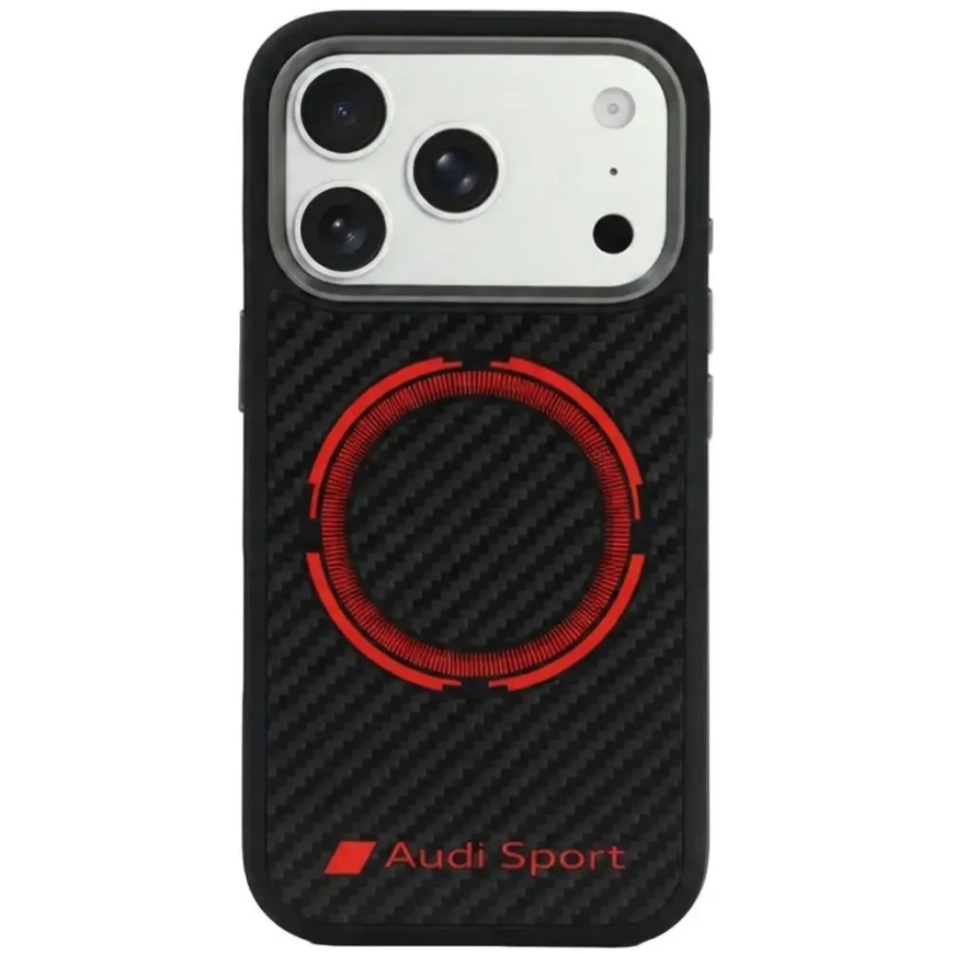 Audi RSQ anglies pluošto sportinis raudonas apskritimas MagSafe dėklas iPhone 18 Pro / 17 Pro - Juodas
