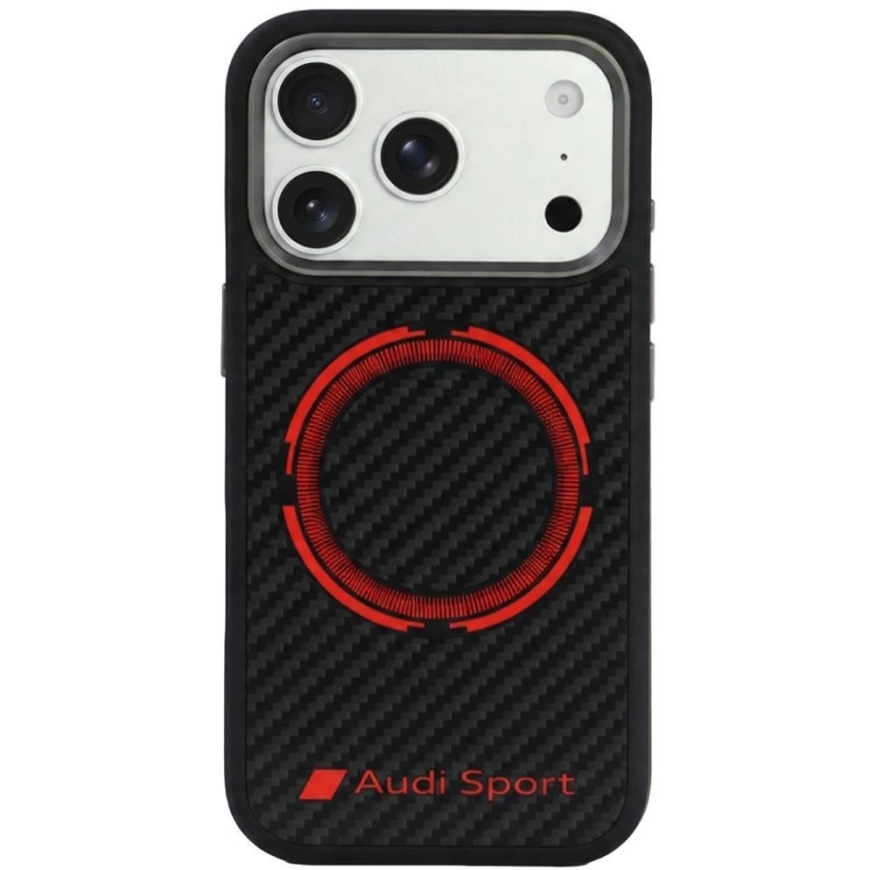 Audi RSQ anglies pluošto sportinis raudonas apskritimas MagSafe dėklas iPhone 18 Pro / 17 Pro - Juodas – 2
