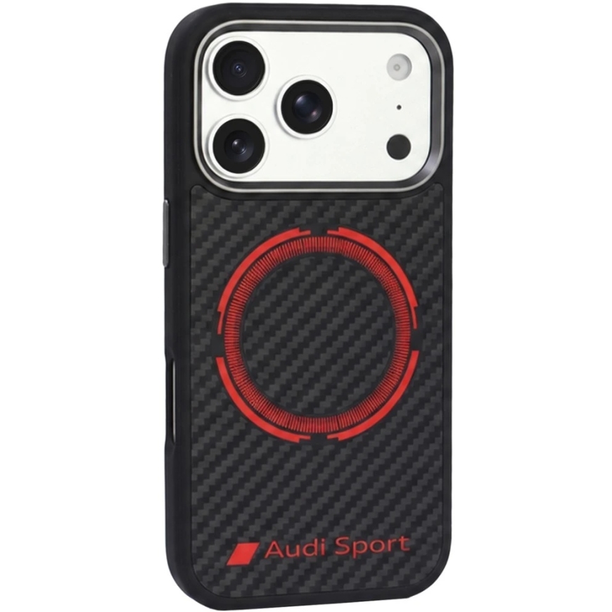 Audi RSQ süsinikkiu sportlik punane MagSafe kate iPhone 18 Pro / 17 Pro - Must – 3