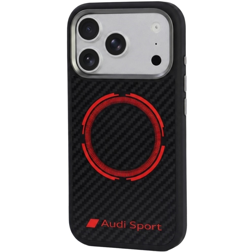 Audi RSQ oglekļa šķiedras sportiskais sarkanais MagSafe apvalks iPhone 18 Pro / 17 Pro - Melns – 4