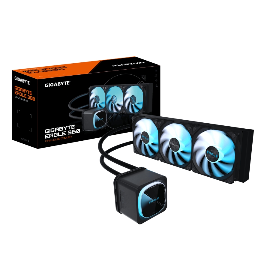 GIGABYTE EAGLE 360 Liquid CPU Cooler - 3x120mm ARGB Fans, full-color LCD, DAISY-CHAIN, Intel LGA 185
