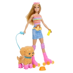 Barbie Pets Skate and Run Pup Blonde Doll with Puppy, Skates, and Accessories