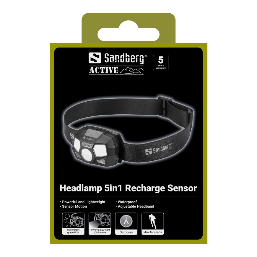 Sandberg Headlamp 5in1 Recharge Sensor Черный Фонарь налобный LED – 2