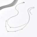 Trolli Double Steel Necklace with Zircon and Hearts, Silver Color