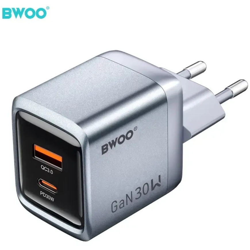 Canyon BWOO BO-CDA237 настенное зарядное устройство 1xUSB-A + 1xUSB-C 3A PD 30W + QC 18W серое с PPS