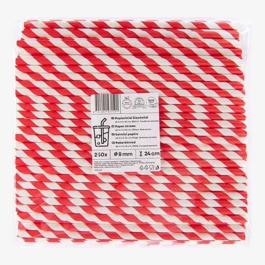 Live Paper ZigZag Straws, red/striped, D 8 mm, L 24 cm, 250 pcs