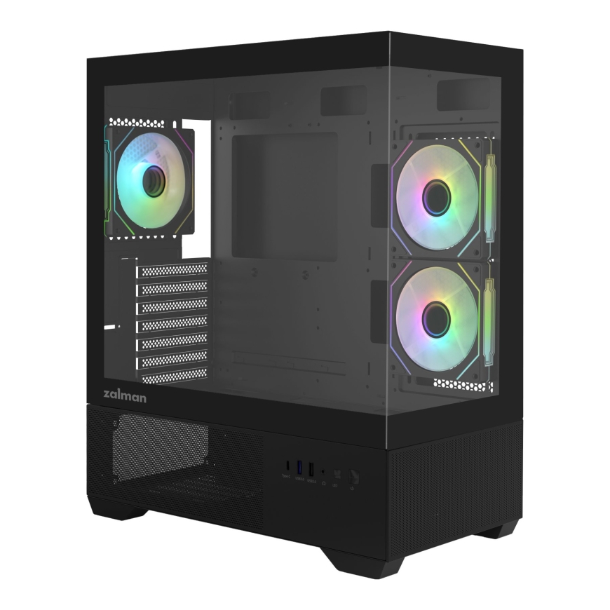 Zalman CHRONIX V2, ATX vidus tornis datoru korpuss, 3 x 120mm ARGB ventilatori, melns