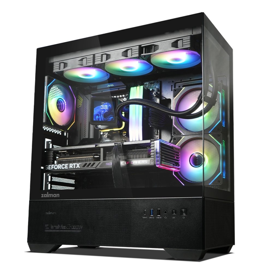 Zalman CHRONIX V2, ATX Mid Tower PC Case, 3 x 120mm ARGB Fans, Black – 5
