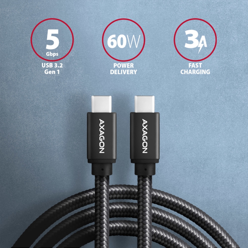 Axagon BUCM3-CM10AB USB-kaapeli USB 3.2 Gen 1 (3.1 Gen 1) 1 m USB C 5 Gbit/s 60 W Musta – 2