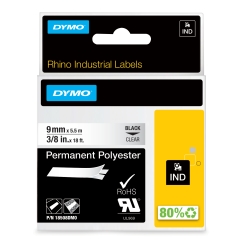 DYMO 9mm RHINO Clear Polyester Tape etikečių juostelė D1