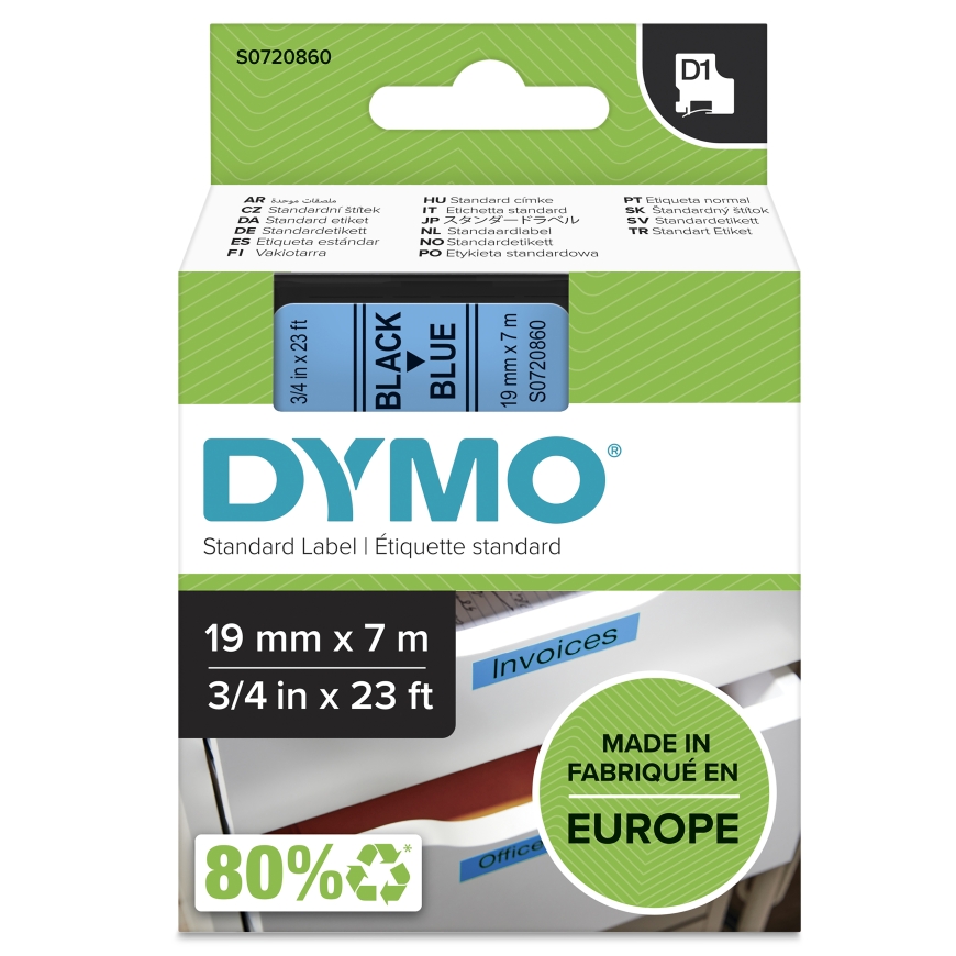 DYMO D1 Standard - Black on Blue - 19mm label-making tape – 2