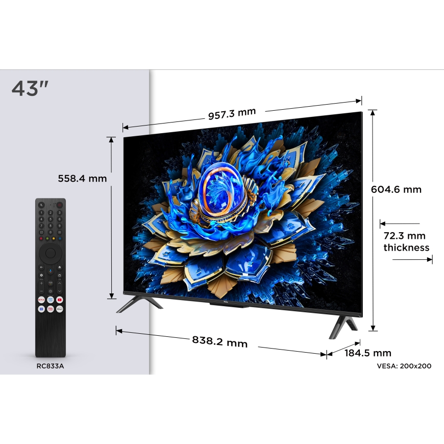 TCL T69C 43T69C TV 109.2 cm (43") 4K Ultra HD Smart TV Wi-Fi Black 350 cd/m² – 3
