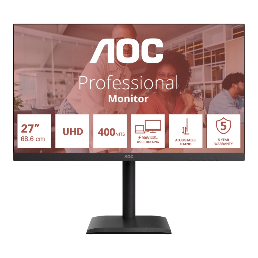 AOC E4 U27E4CV tietokoneen litteä näyttö 68,6 cm (27") 3840 x 2160 pikseliä 4K Ultra HD LED Musta – 2