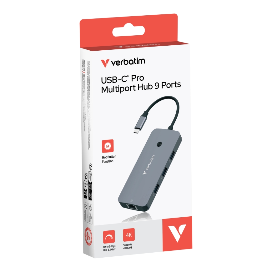 Verbatim CMH-09 USB tüüp-C 10000 Mbit/s Hõbe – 2