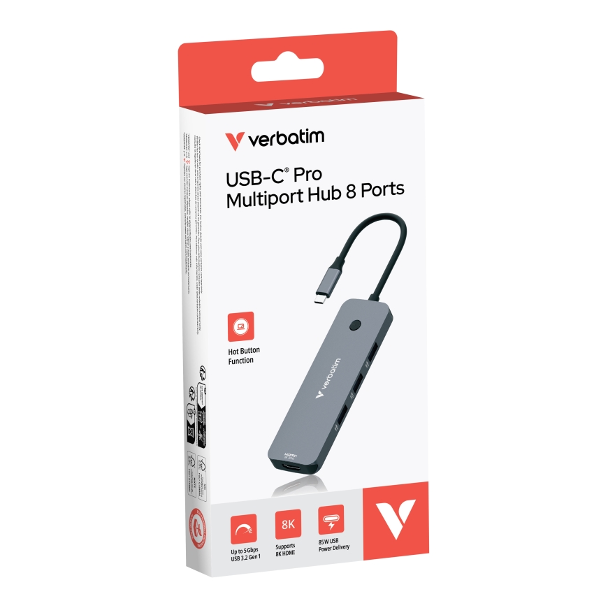 Verbatim CMH-08 USB Type-C 5000 Mbit/s Silver – 2