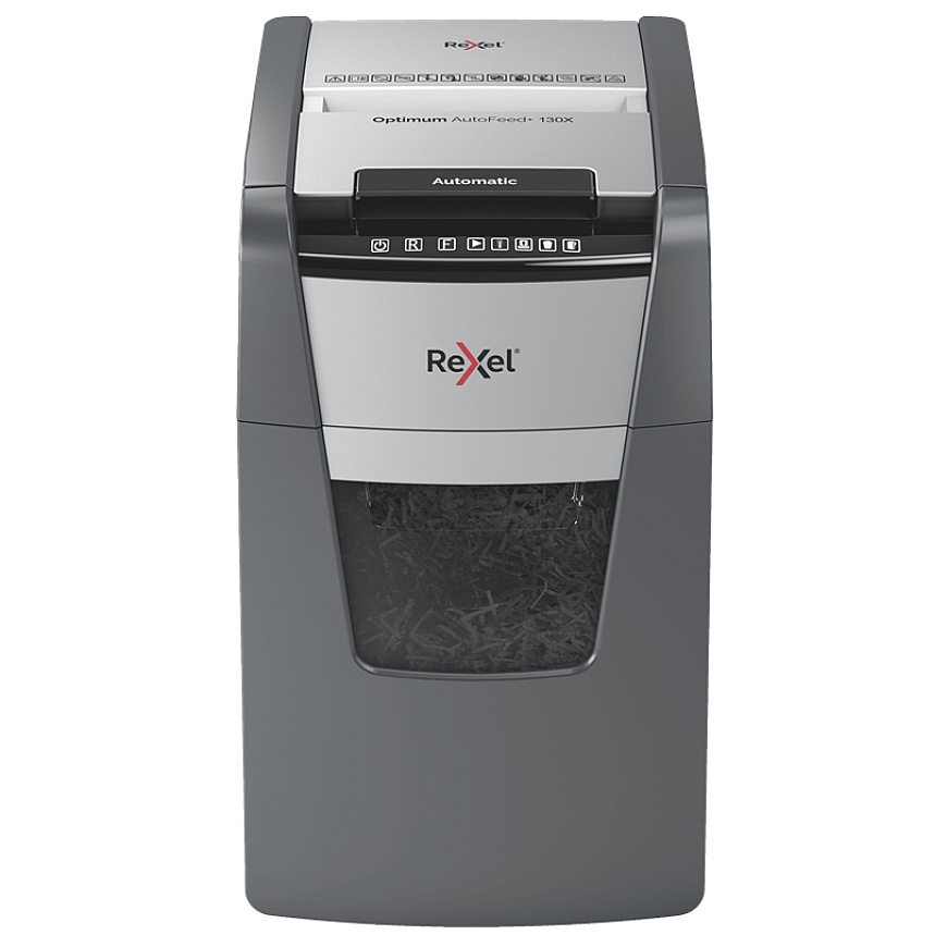 Rexel Optimum AutoFeed+ 130X paberihunt Risti lõiked 55 dB 22 cm Must, Hõbe