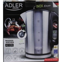 SALE OUT. AD 1216 Cordless Water Kettle, 1.7L, 2000W, Filter, Boil-dry protection, Rotary base 360 degree, Illumination, Inox bo
