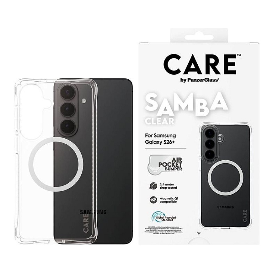 CARE by Samba Case Transparent with White Qi for Samsung Galaxy S26 Plus