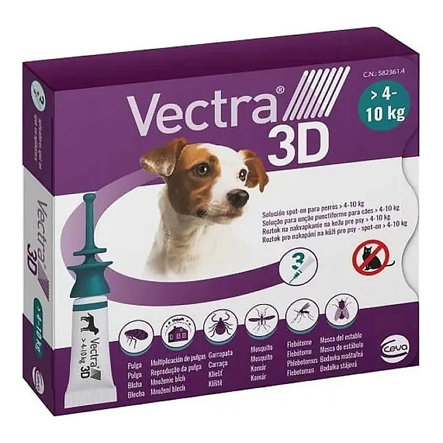CEVA Vectra 3D (4-10kg) - pretparazītu pilieni suņiem - 3 x 1ml