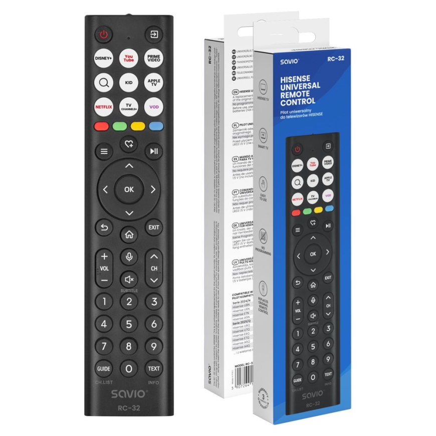SAVIO RC-32 Universal/replacement remote control for HISENSE TV – SMART TV